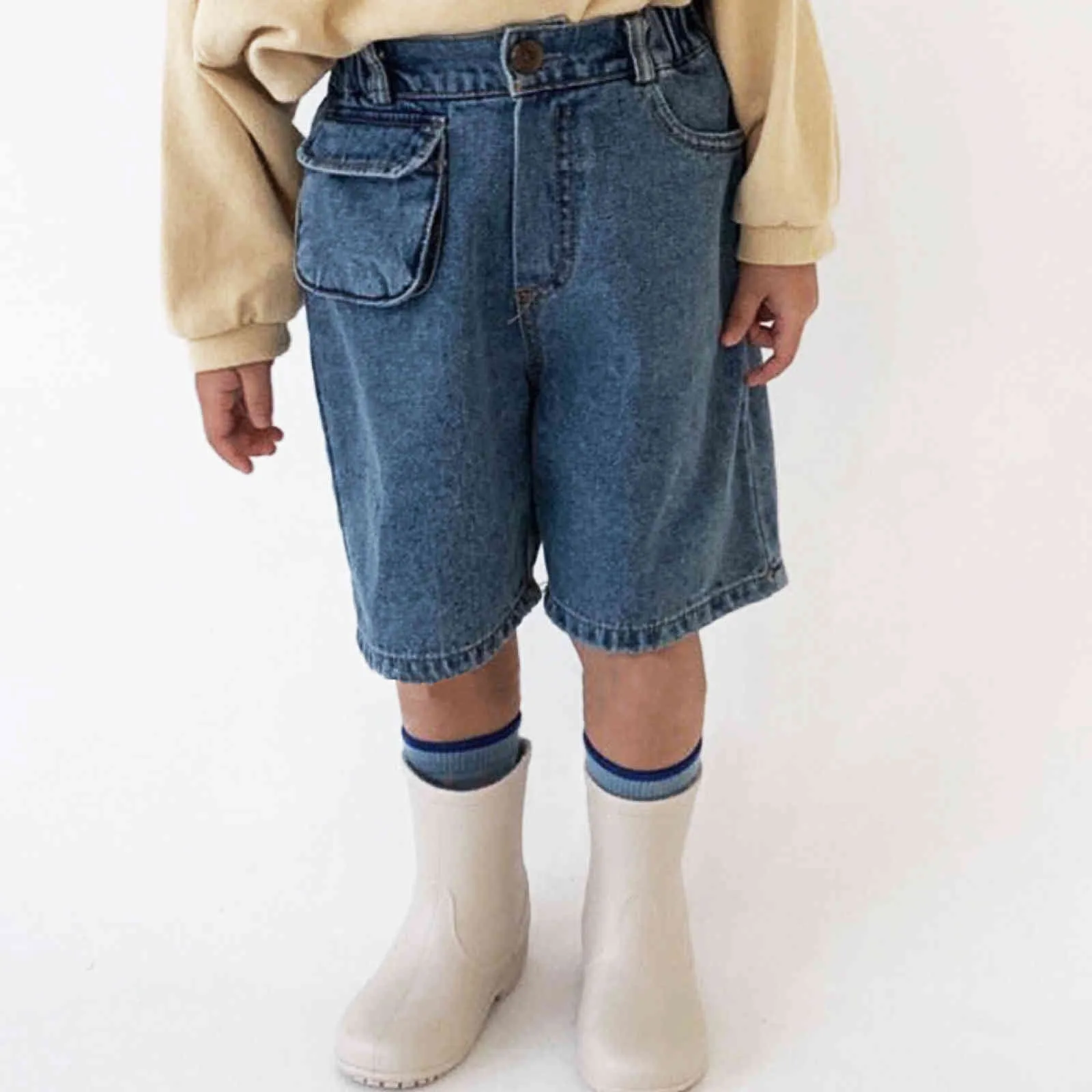 Children's Denim Shorts Fashion Boys and Girls Wide-leg Summer Elastic Loose Casual 210515