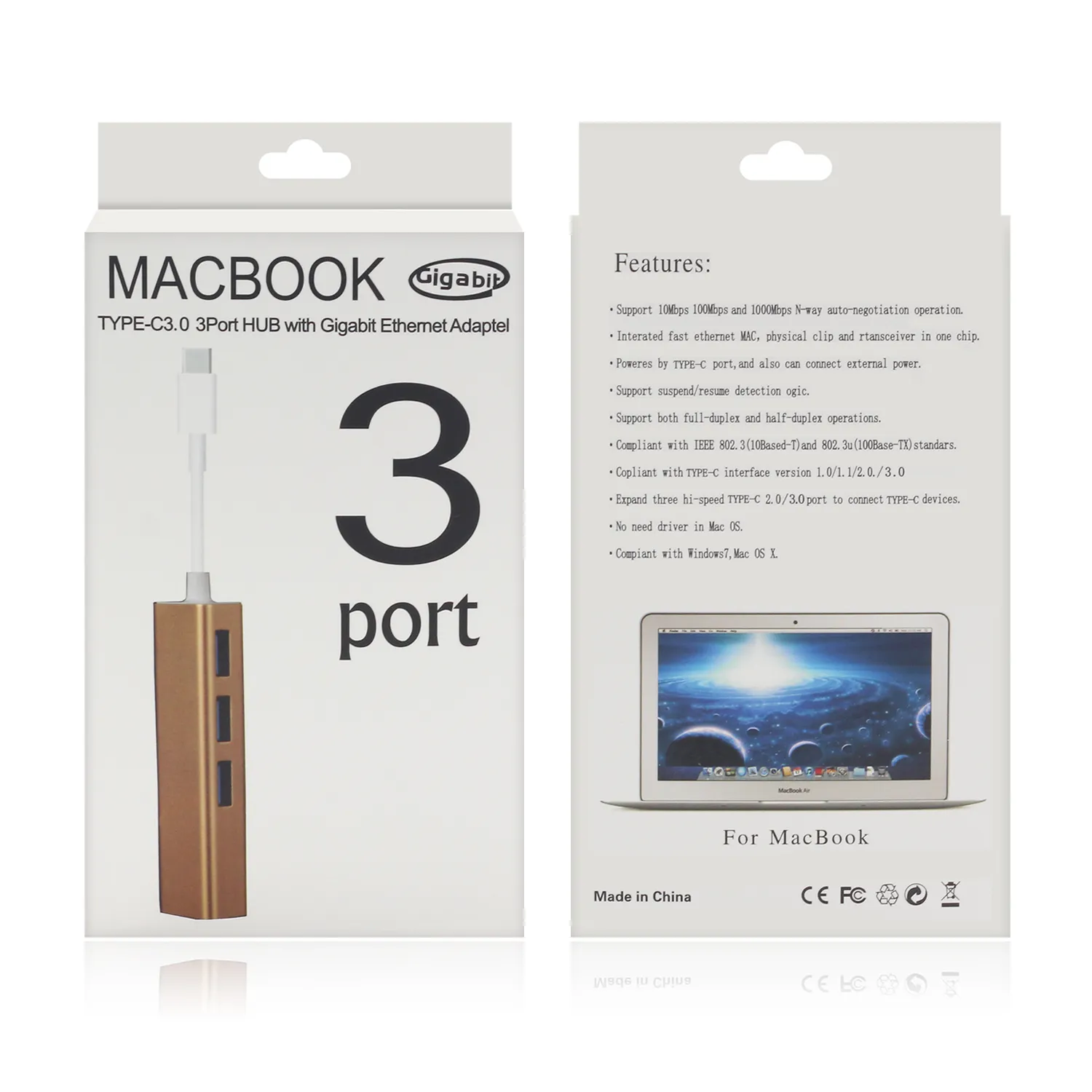 MacBook Pro PC 유형 기가비트 RJ45 LAN 용 3 USB 3.0 허브가 포함 된 USB C 이더넷 어댑터