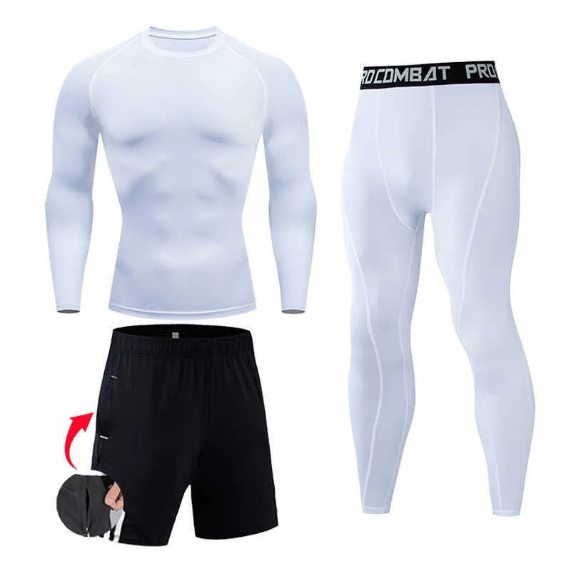 Uomo Compression set MMA T-shirt a maniche lunghe Pantaloni attillati da uomo Fitness Bodybuilding Abbigliamento Skull Top Rashguard Tuta sportiva da uomo 211023
