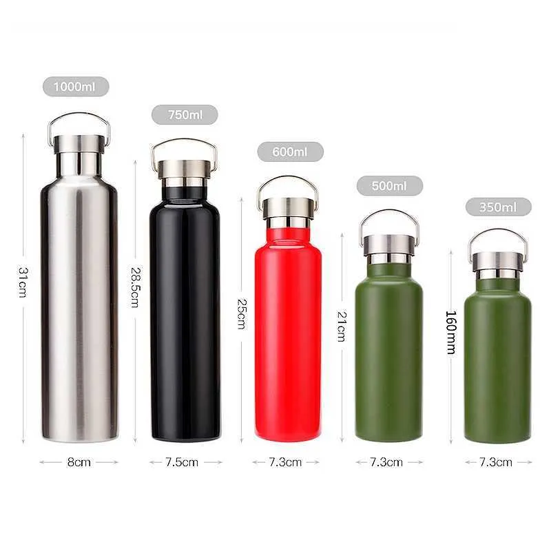 High quality 304 Stainless Steel Double Wall Thermos Flask Portable Coffee Tea Milk Vacuum flask 1000ml 350ml Water Bottles 210809
