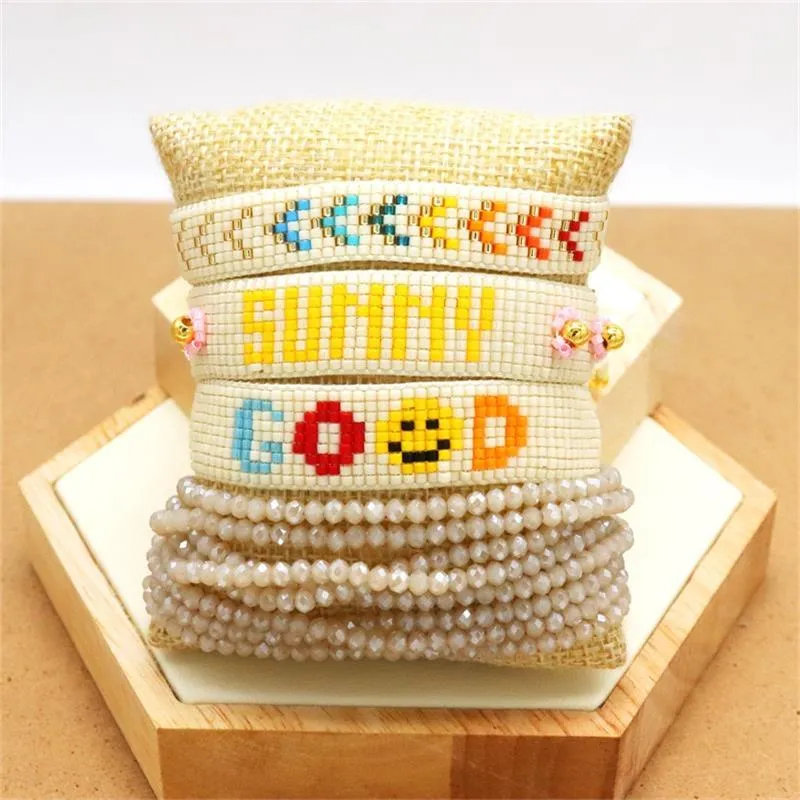 Druiven Regenboog Armband Zonnige Brief Armbanden voor Dames Hart Patroon Boho Sieraden 2021 Miyuki Seed Beads Pulseras Mujer Gifts