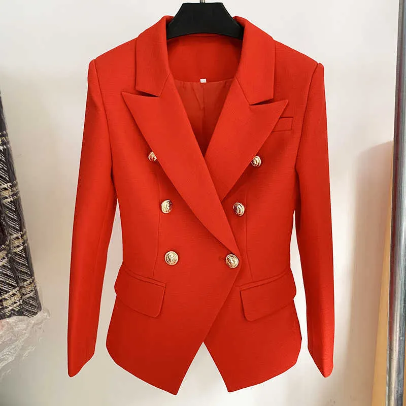 Высокая улица мода дизайнерская куртка женская классическая лев кнопки двойной грубости тонкий подходящий текстурированный Blazer 210930