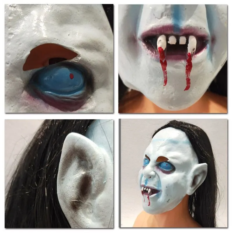 Halloween Theme Party Headgear Horror Long Black Hair Sadako Ghost Mask Scary Cosplay Masquerade Haunted House Role Drop