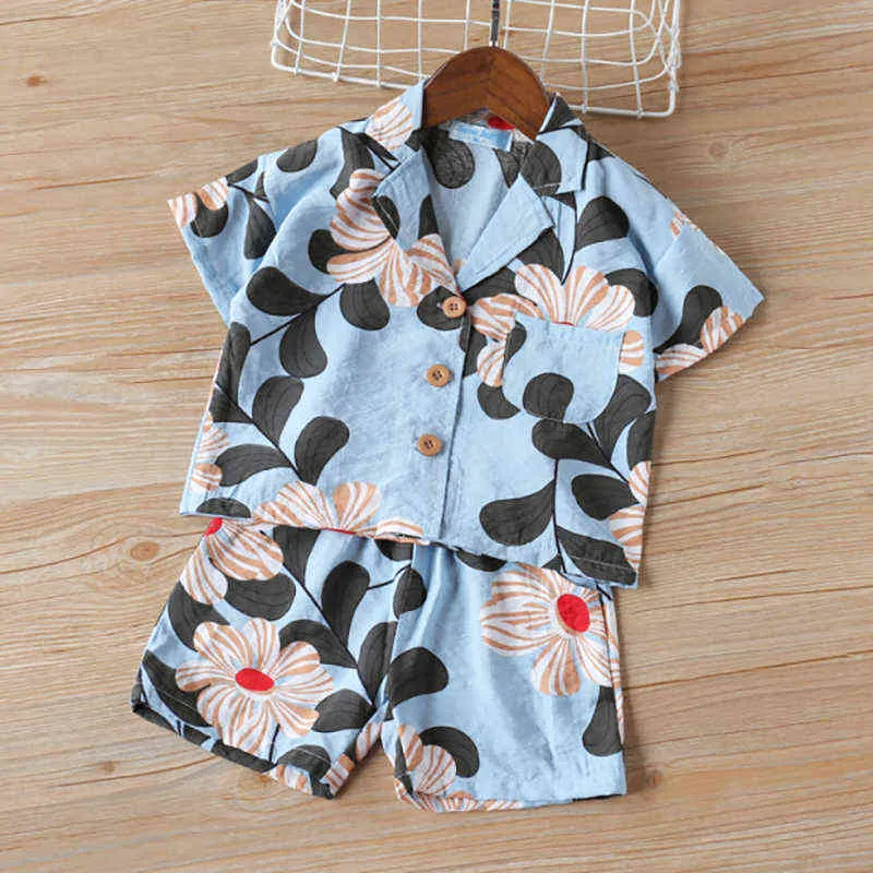 Mode New Summer Toddler Boy Vêtements Big Floral Beach Style Doux Vêtements Ensembles Garçons Mince Respirant T-shirt + Short Costume G220217