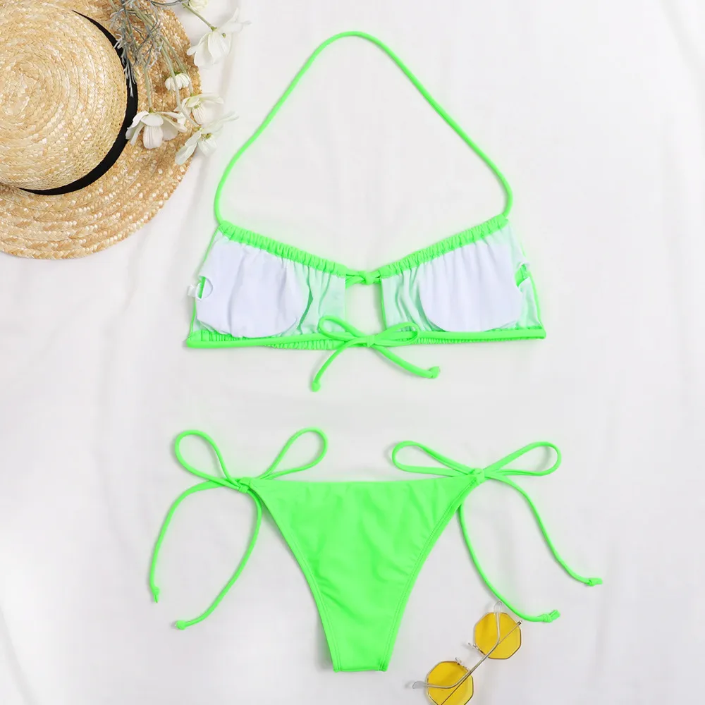 Neon Green Bikinis Mujer High Cut Swimsuit Female Sports BandeauSwimwear Women Out Bathing Suit Sexy Biquini Beachwear 210520