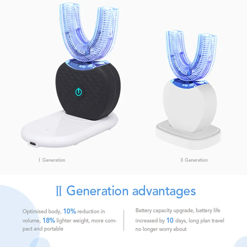 Brosse à dents électronique sonique automatique intelligente à 360 degrés en forme de U rechargeable par USB avec minuterie à 4 modes Dentifrice à lumière bleue 220224