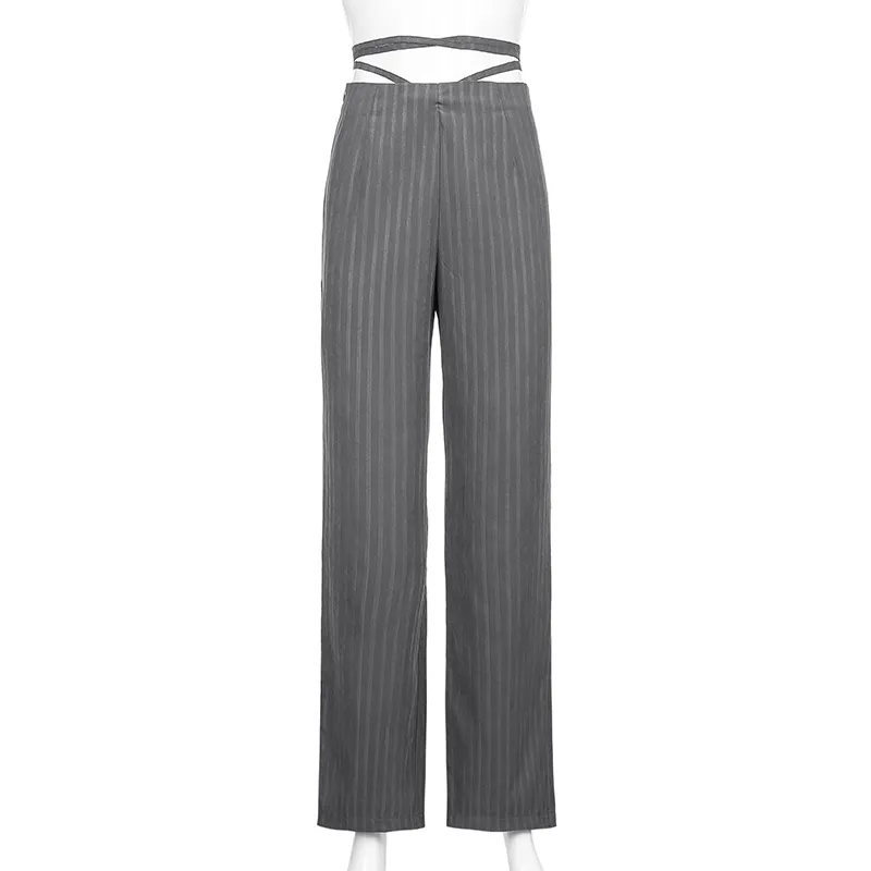 Casual rayé taille haute cordon de serrage Y2K pantalon de survêtement pantalon droit pour femmes mode streetwear dames pantalons lâches femme 210510