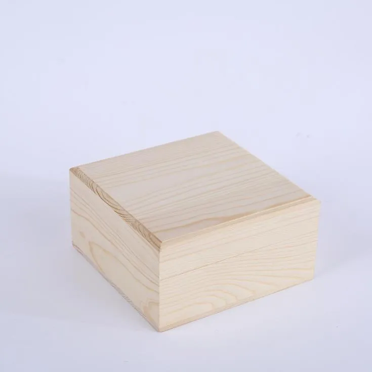 Boîte de rangement en bois carré Boîte en bois massif Boîte à bijoux Boîtes de rangement en bambou 12.5cmx12.5cmx6.5cm