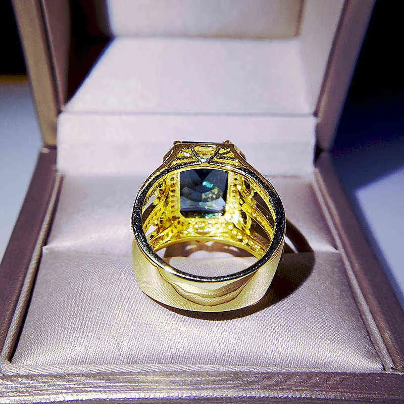 14K Yellow Gold color Natural Sapphire Jewelry Ring for Men Women Fine Anillos De Wedding Bizuteria 14 K Pure Gemstone 2112177212293
