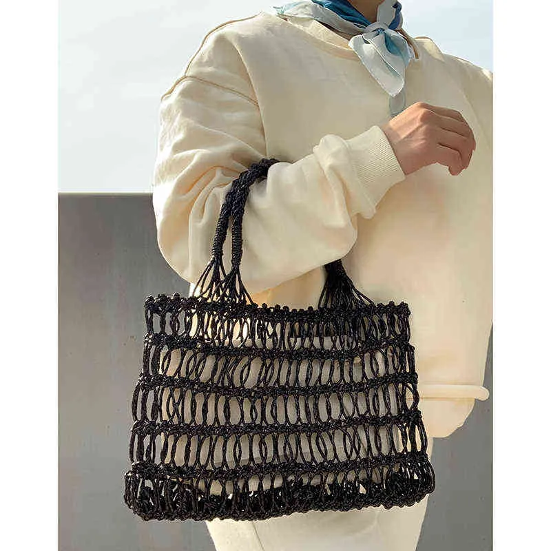 ショッピングバッグ自家製純粋なハンドウォーゲンビーチの女性ハイエンド夏の女性ハンドバッグかぎ針編みファッションのrattan財布woovenバッグ220301