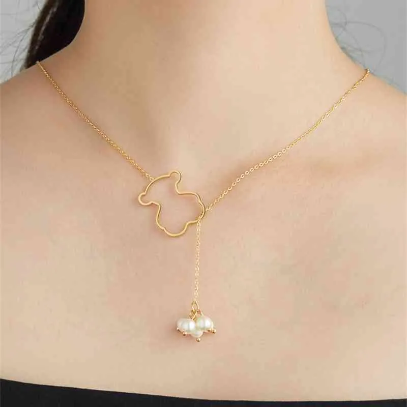 LEKANI PENDANT NECKLACES FÖR KVINNER Söt Bear Shell Pearl Design Girl Copper Halsband Jubileumsgåvor Fina smycken 210701242C