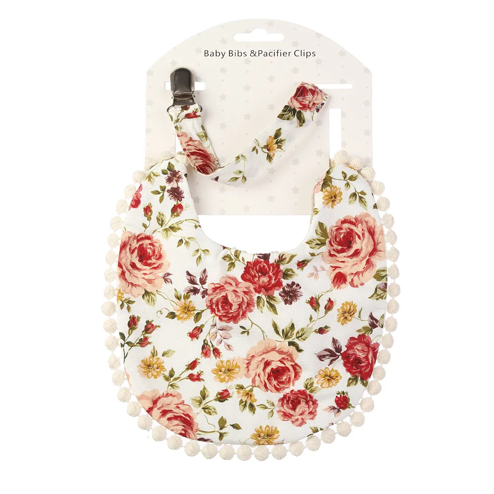 Cotton Flower Print Double Side Baby Bibs Boy Girl Saliva Towel Nipple Pacifier Chain Feeding Burp Cloths Scarf Bandana