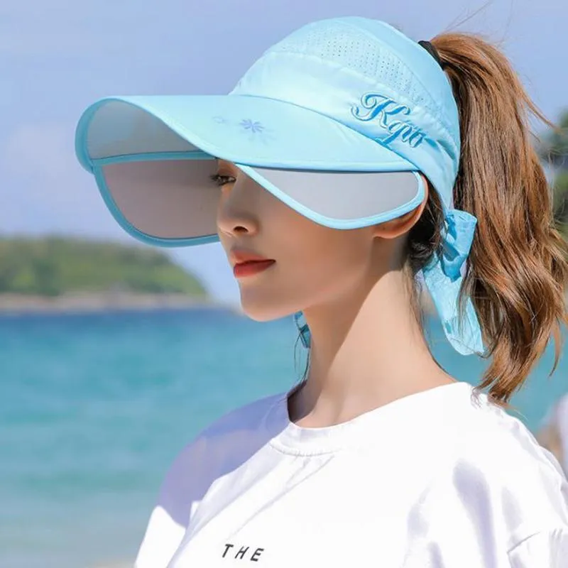 Cappelli a tesa larga Cappello da sole da donna Visiera superiore vuota Retrattile Grande elastico Golf Donna Estate Traspirante Sudore Assorbente Spiaggia Ca246e