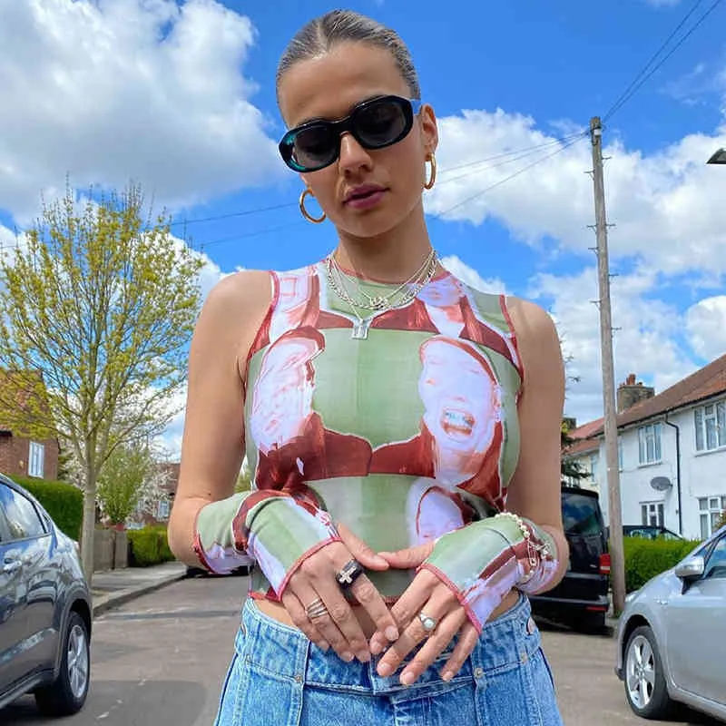 Hand Painted Printed Y2k Crop Top Patched Sleeve Summer Women's T-Shirt For Girls Fashion Graphic Tee Pullovers Streetwear 210510