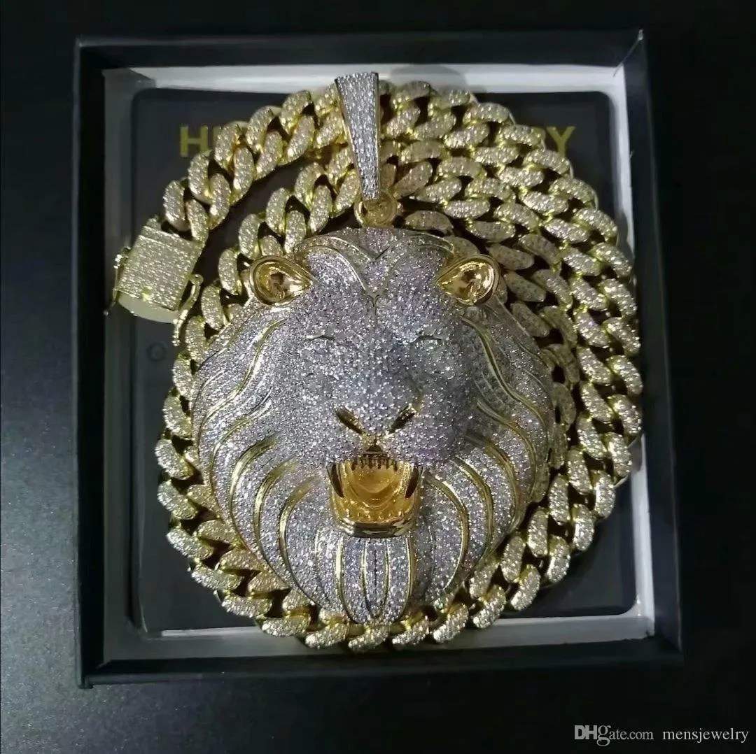 Mens smycken Hip Hop ised Pendant Luxury Designer Halsband Bling Diamond Cuban Link Chain Big Pendants Lion Animal Rapper Acce281s