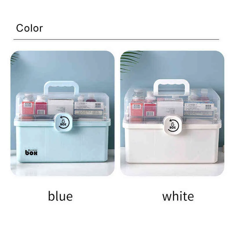 3/2 Layer Portable First Aid Kit Storage Box Plastic Multi-Functional Family Emergency with Handle 211102