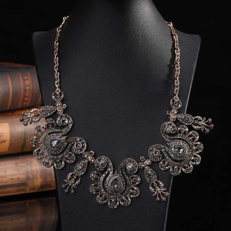 Fashionable Turkish Style Ethnic Jewelry Set Vintage Fancy Flower Jewelry Set Earring Necklace Ring Bracelet Crown Bijoux Gift H1022