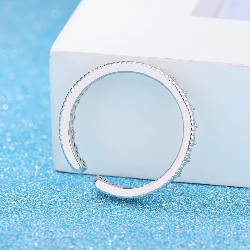 Diamond Crown Cluster Rings Anillo de bodas de compromiso de plata ajustable abierto para mujeres joyería de moda will y sandy