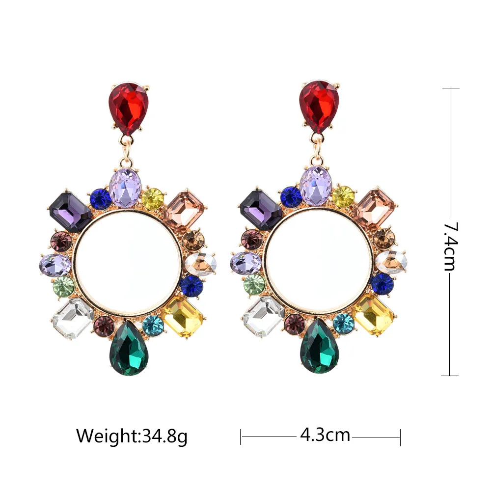 Iced Out Drop Stud Earrings Jewerly Women Round Circle Dangles Fashion Designer Bling Crystal Rhinestone Wedding Party Statement C291i