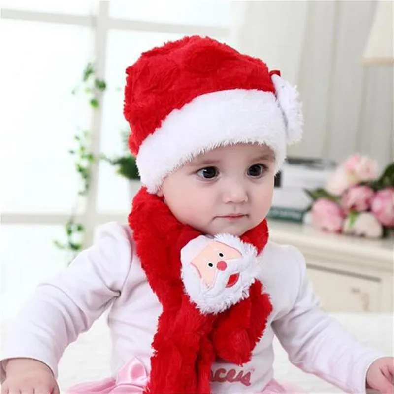 Zweiteilige warme Baby-Winterplüsch-Kindermütze und Schal, Weihnachtsmütze für 2–6 Jahre