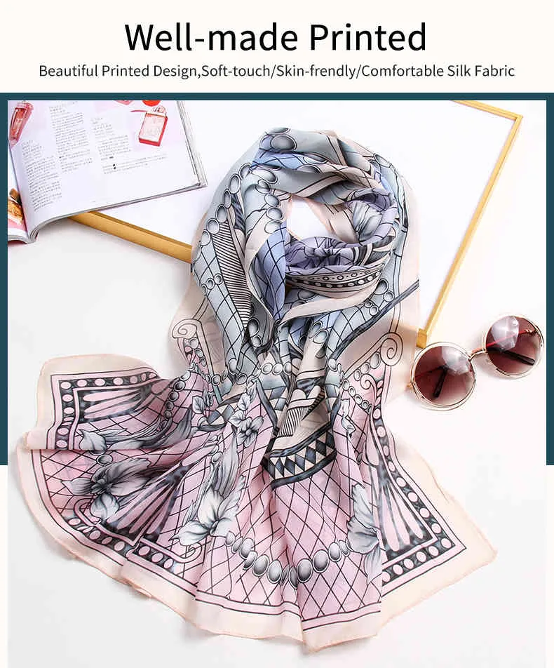 Frauen 100% Echte Schal Luxusmarke Chinesische Tücher Wraps Drucken Lange Natürliche Seidenschals Foulard Femme 175x65cm