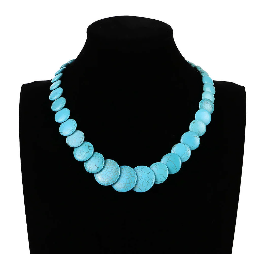 Jiasha women039s jewelry national style Turquoise short Beaded Necklace3774159