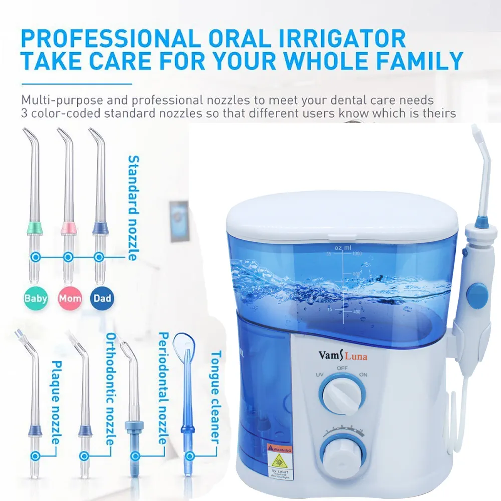 Apparecchi la cura personale Irrigatore orale dentale Irrigatore orale dentale tutore dentale Irrigatore orale da 1000 ml pulito con 7 punte a getto multifunzionali la famiglia