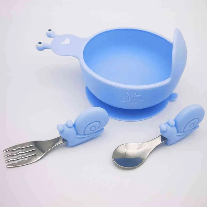 bébé silicone alimentation ensemble infantile assiette antidérapante bol d'aspiration escargots enfants vaisselle étanche sans BPA cuillère fourchette G1210