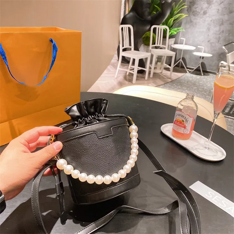 2021 designer bags fashion pearl chain Bag cross body Classic Mini Drawstring single shoulder handbag Gift box