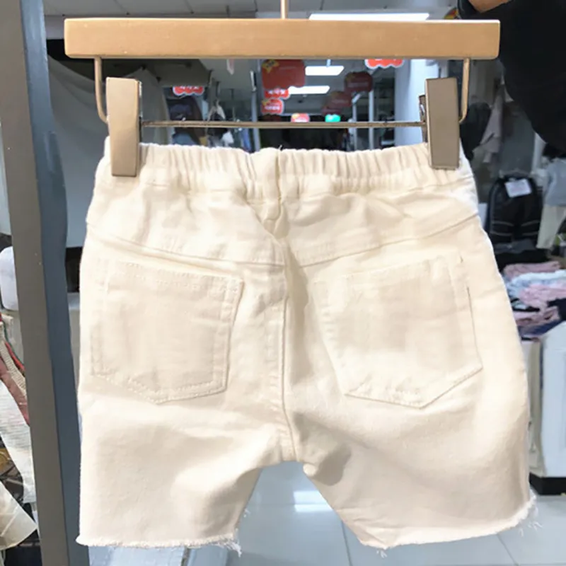 Ropa de verano para niños Niños y niñas Moda Color sólido Pantalones de cinco puntos Niños Jeans casuales 210515