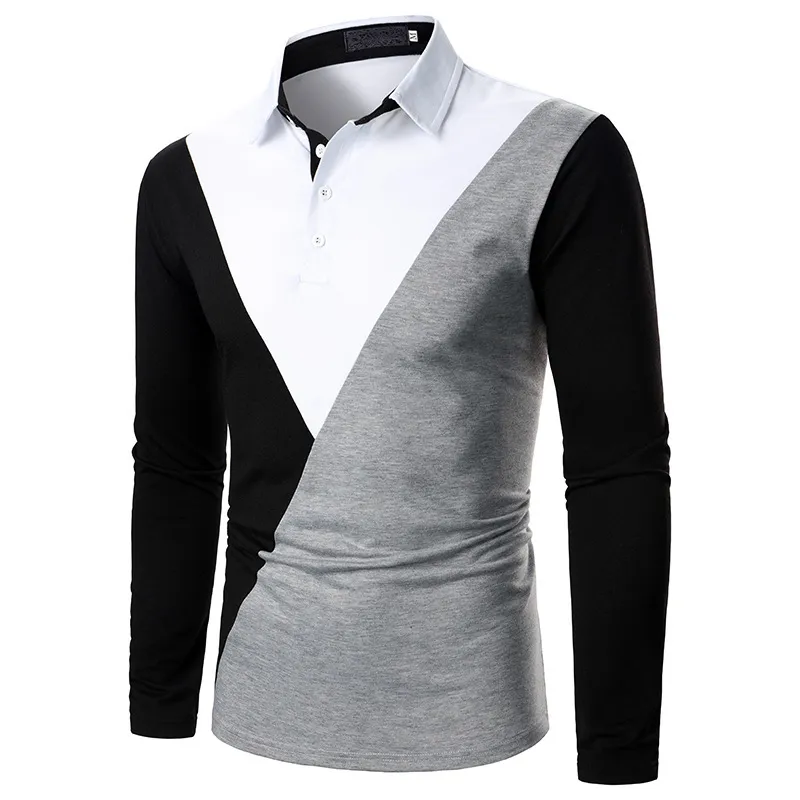 Diagonal Patchwork Koszulki Polo Mężczyźni Marka Z Długim Rękawem Para Hombre Casual Slim Streetwear Oddychające Szybkie Suche Polo Homme 210524