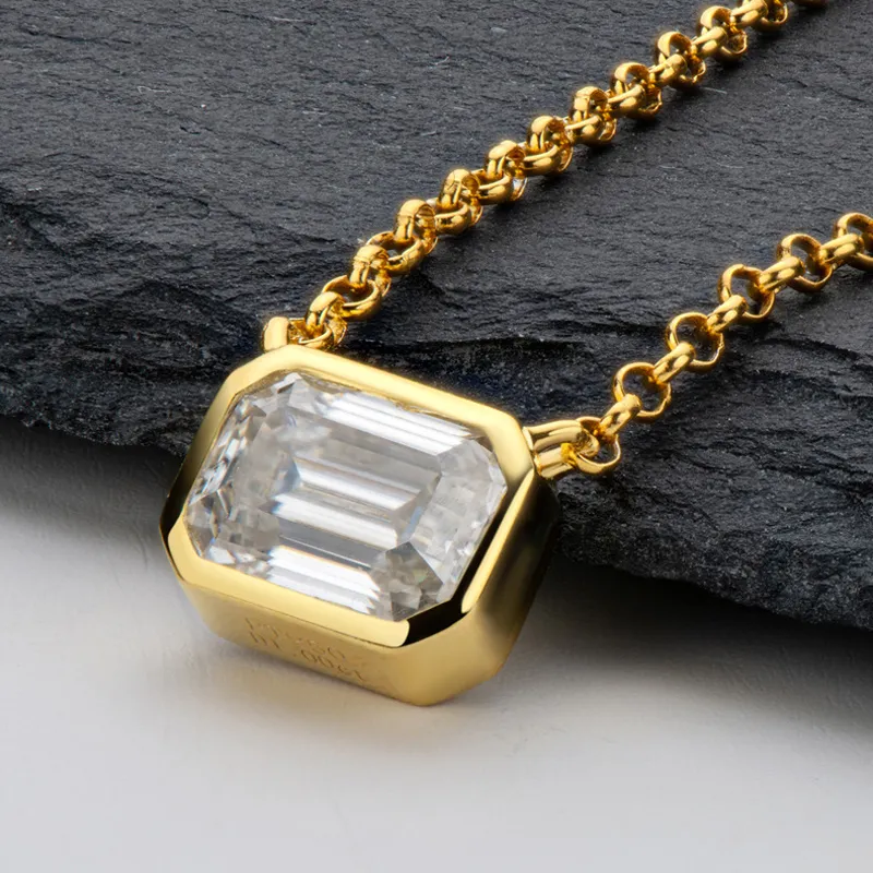 OEVAS Real 1 Emerald Cutcolor Moissanite Pendant Necklace Gold Color 100% 925 Sterling Silver Party Fine Jewelry Gifts 2103194721731