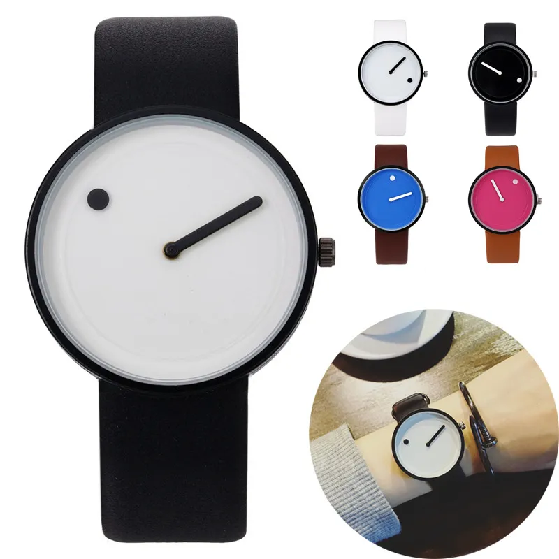 Funny Design Watches Leather Band Fashion Creative Student Couple Watch Big Face Style Unique Clock For Boy And Girl Friend Gift292P