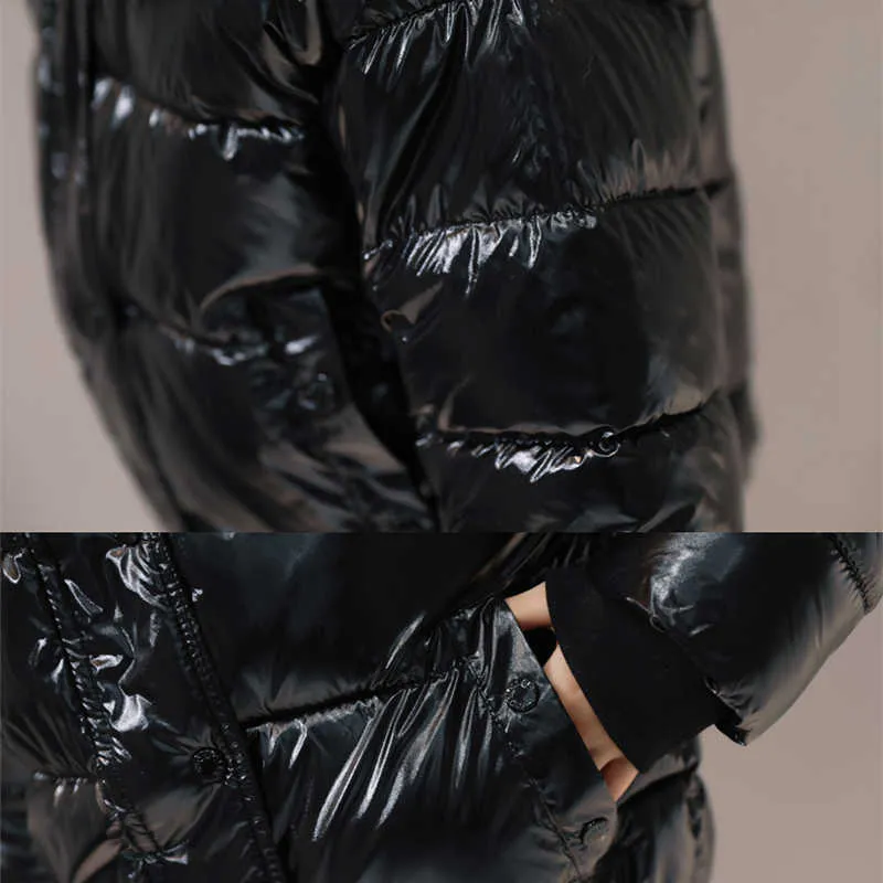 Giacca invernale da donna nera di moda di marca Cappotto impermeabile in pelliccia grande Parka femminile Giacca lucida Capispalla corto 211013