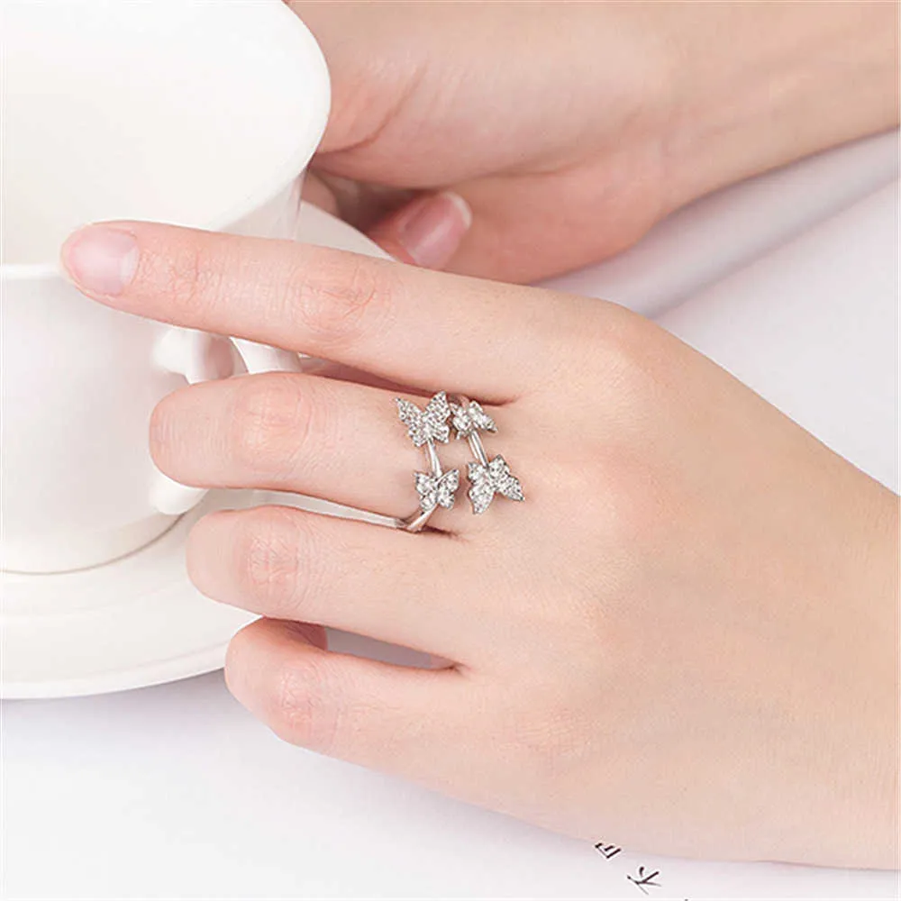 Womens Rings Crystal Small fashion butterfly diamond ring women's Lady Cluster styles Band