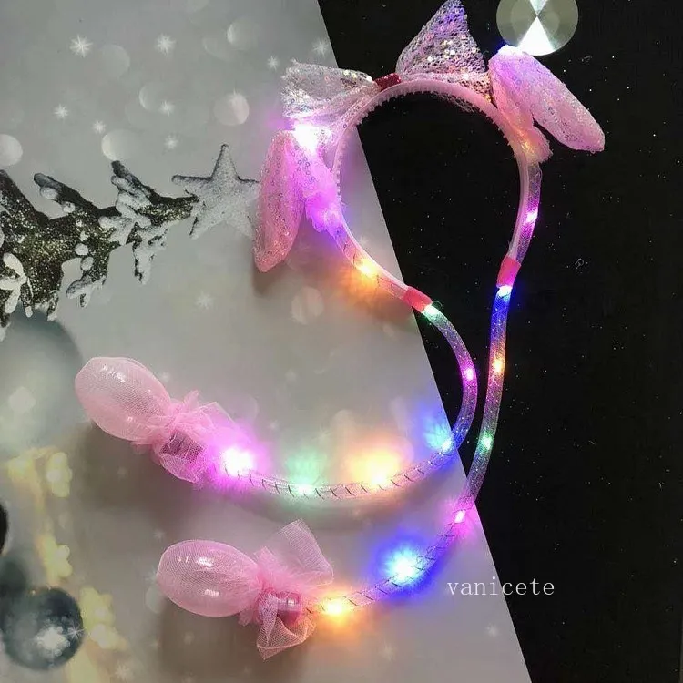 Party Favor Christmas Cekiny Luminous Ear Ruchoma Kapelusz Pinch przeniesie się królika ucha świąteczne Luminous Hair Hoop T2i52796