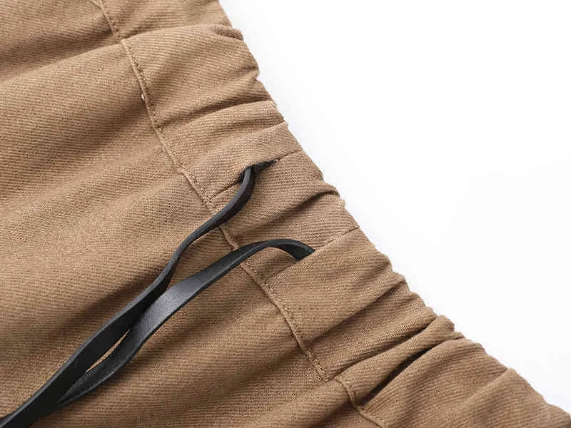 [EAM] Wysoka elastyczna talia khaki sznurka plisowana asymetryczna spódnica pół ciała kobiety moda wiosna jesień 1dd7454 210512