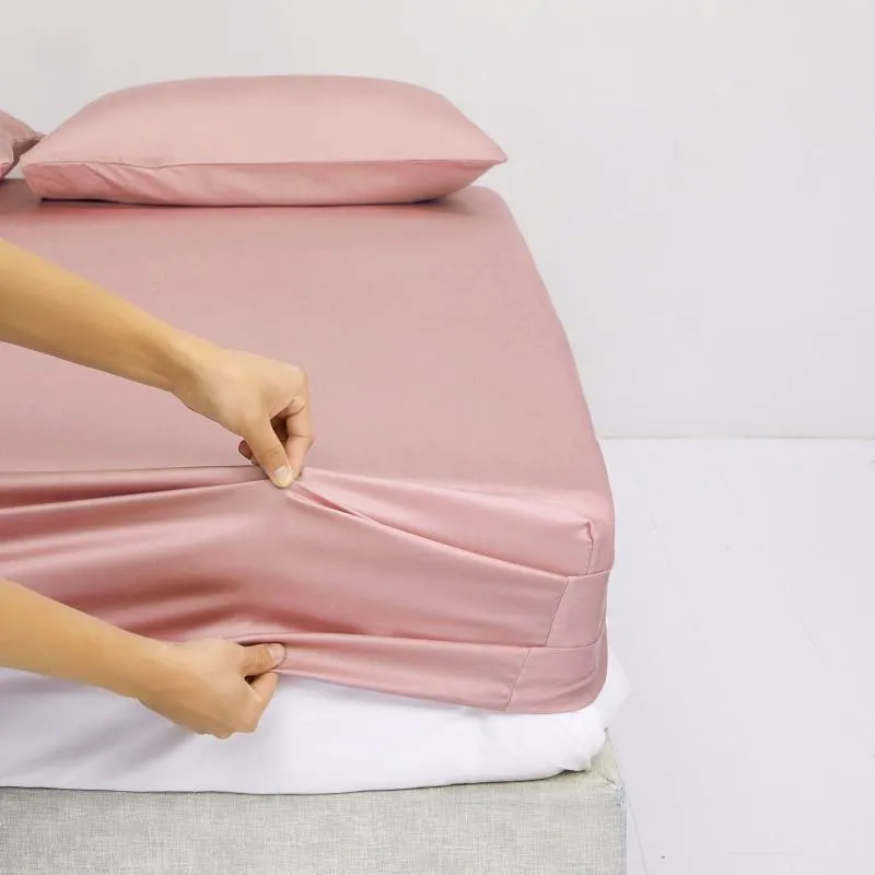 Ark sätter sondeson lyxiga rosa 100% sidenmonterade ark 25 mamma frisk skönhet queen king säng med elastiskt band fodral för sömn289c