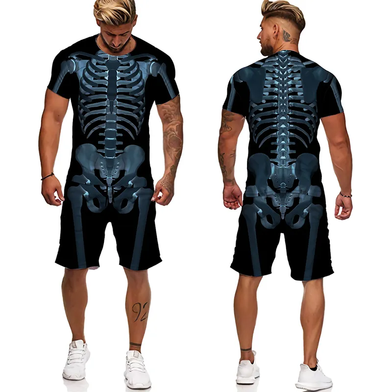 Personality Skeleton Internal Organs 3D Printed T-Shirt shorts Unisex Funny Halloween Skull Cosplay tracksuit Short Sets 220304