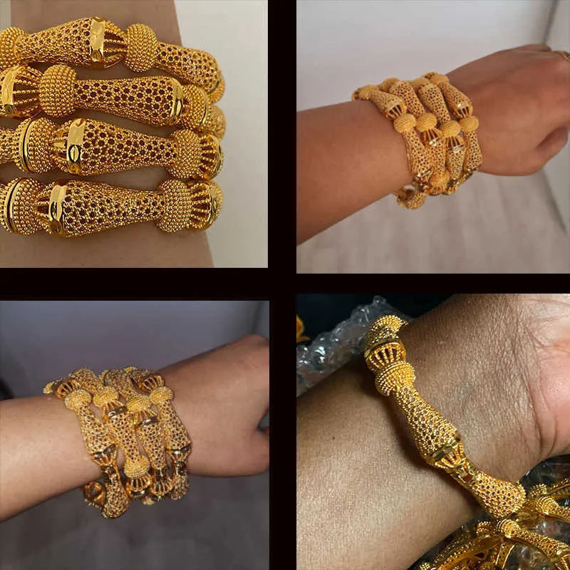 4 pz/lotto Indiano S Arabia 24 k colore Oro BangleBracelet Dubai Braccialetti Le Donne Africa Gioielli Etiope Matrimonio Sposa Regalo 2107135225859