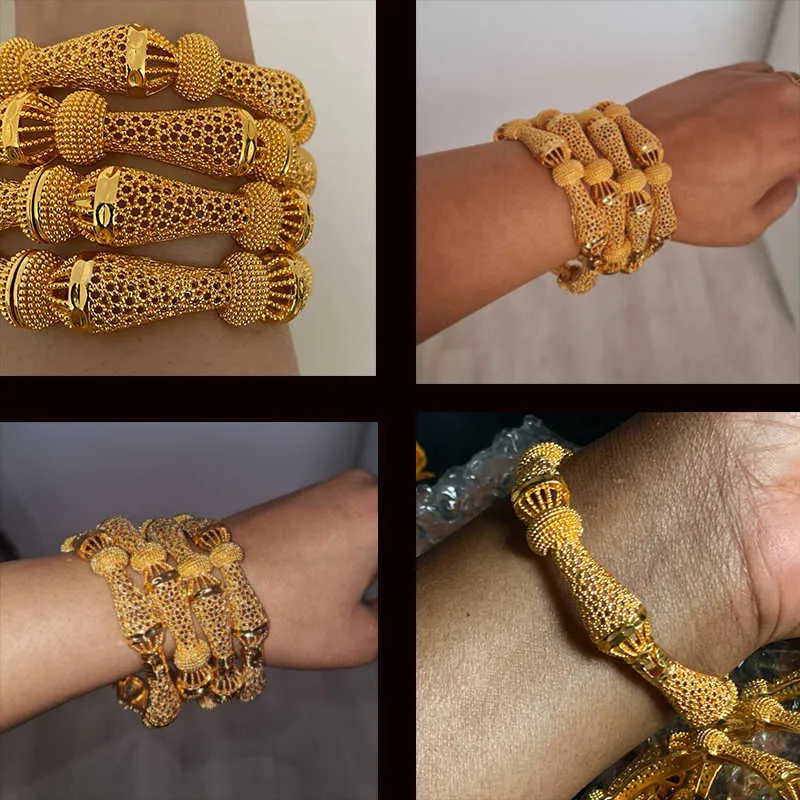 4 stuks veel Indiase Saoedi-Arabië 24k gouden kleur BangleBracelet Dubai armbanden voor vrouwen Afrika sieraden Ethiopische bruiloft bruid cadeau 21328R