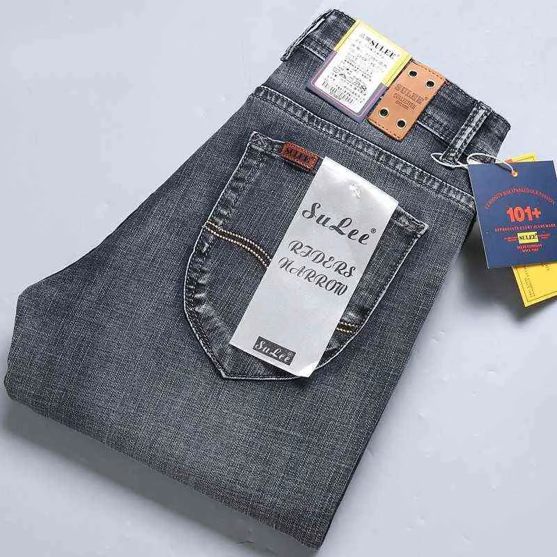 SULEE Top Marke Komfort Gerade Denim Hosen männer Jeans Business Casual Elastische Männliche Hohe Qualität Hosen 211103