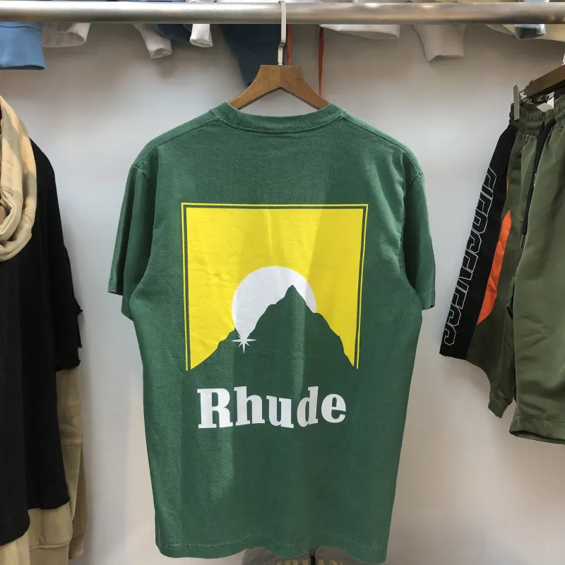 Rhude T 셔츠 남성 여성 캐주얼 고품질 Tshirt 코튼 탑 티즈 일본 RHUDE T 셔츠 그레이 그린