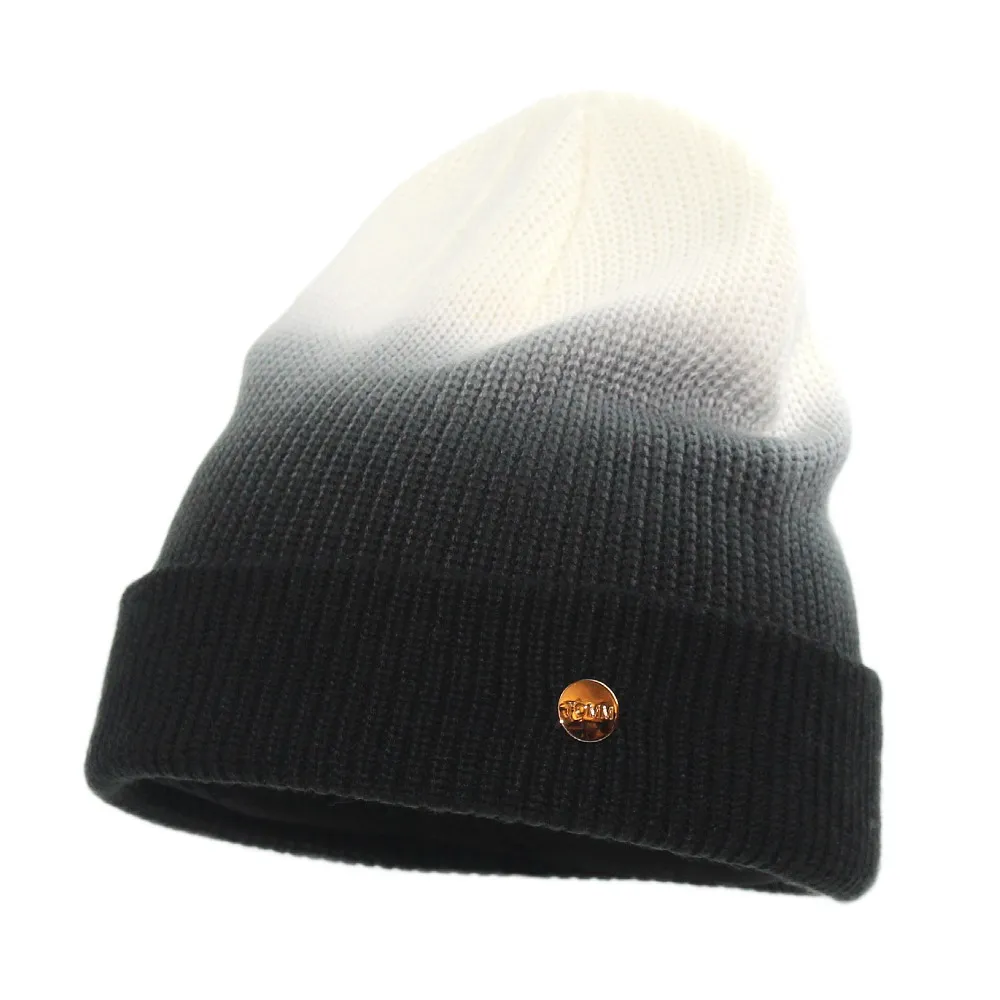 Gradient Color Small logo Knitted Caps 2021 Autumn/winter Dome Warm Wool Hat Cover
