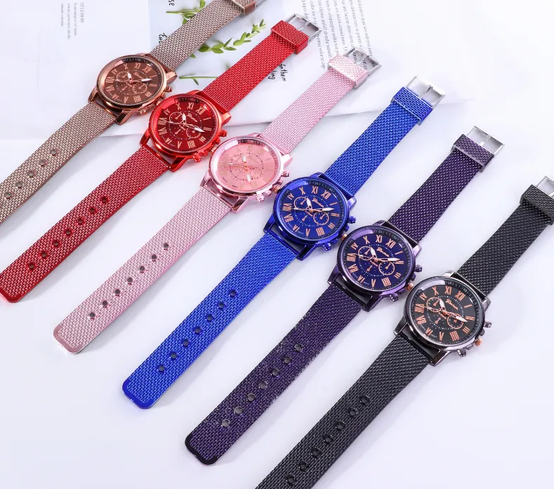 Прямая продажа с фабрики SHSHD Бренд Женева cwp Мужские часы Красочный выбор Подарок Двухслойные кварцевые женские часы Пластиковый сетчатый ремень Wristw3207