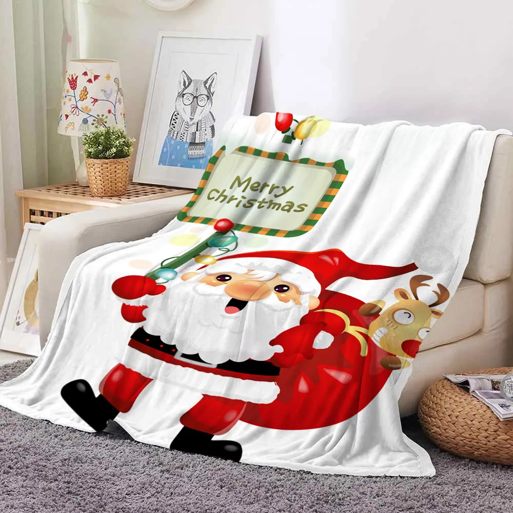 Papai Noel cobertores de dupla flanela de flanela de lados Impressão Outono e Inverno Super Soft Cobertor Quente Presente