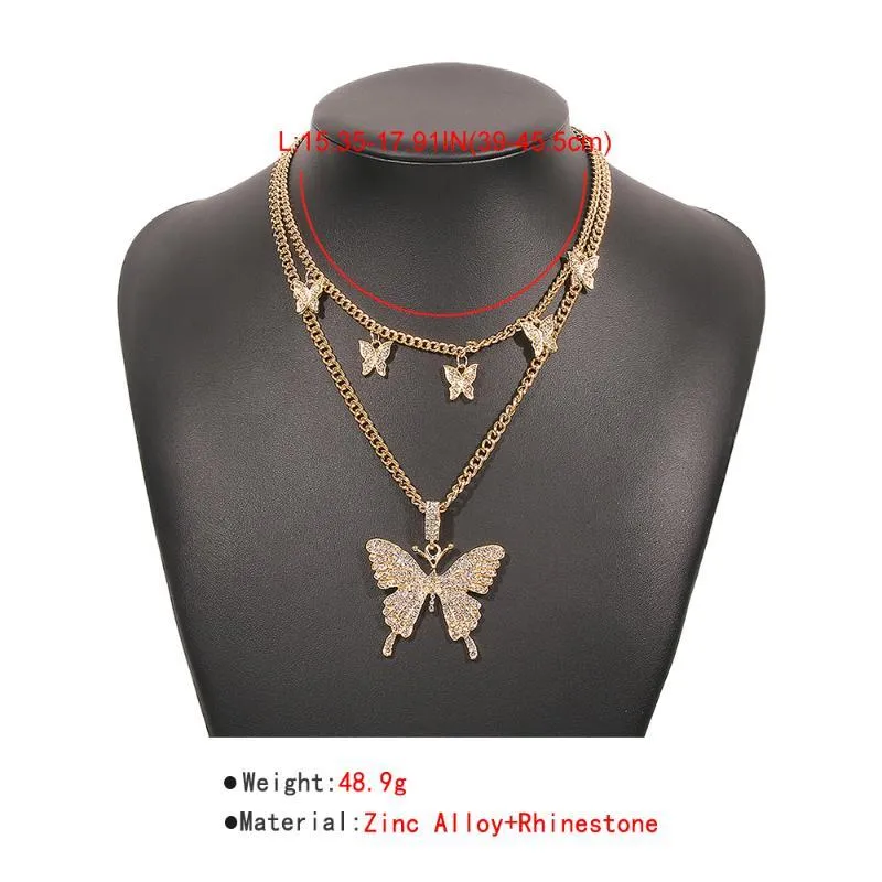 Chains Lalynnly Women's Luxurious Temperament Rhinestone Double Layer Butterfly Pendant Necklace Female Crystal Jewelry