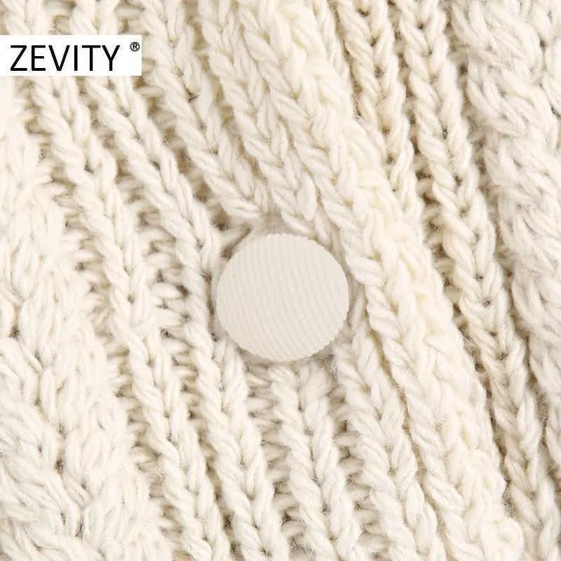 Zevity Women Fashion Faux Fur Collar Patchwork Knitting Casual sweter Femme Chic Twist Crochet Krótkie Kardigan Topy S457 210603