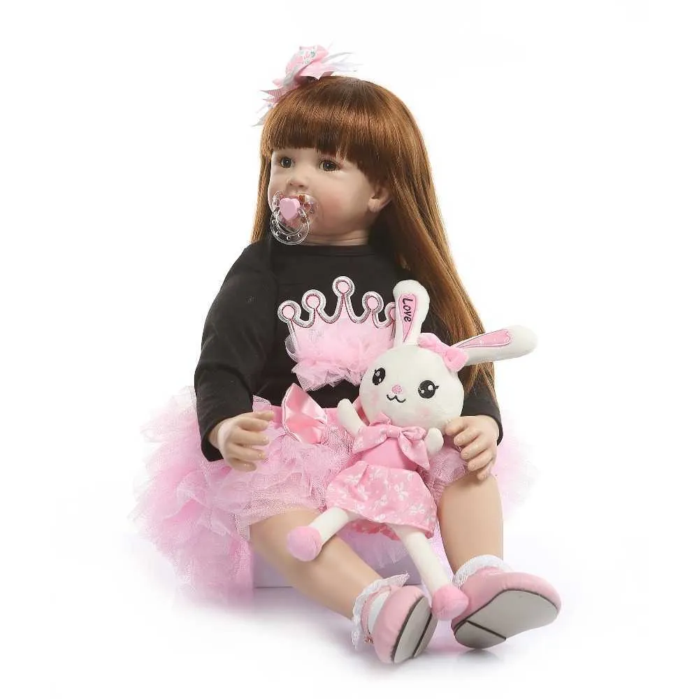 NPK 60 cm reborn toddler princesa boneca artesanal adorável bebê bebê bonecas menina bebe boneca com corpo de pano q0910