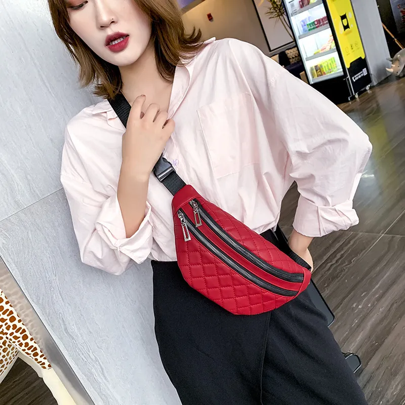 New leather women's waist bag, trendy rhombus women's satchel, fashion embossed chest bag, one drop shipping